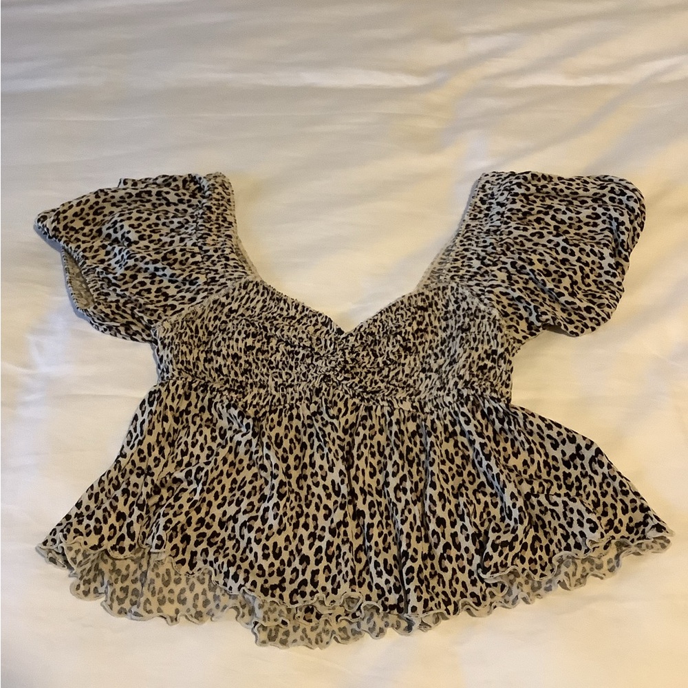 Urban Outfitters Animal Print Puff Sleeve Blouse